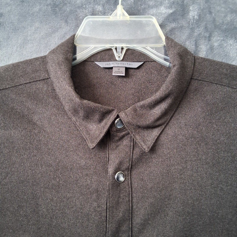 John VARVATOS Men's Medium Pearl Snap up Suede Like Dark Brown Shirt